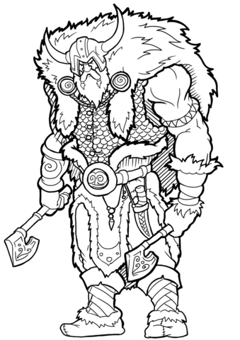 Viking With Two Axes Coloring Page